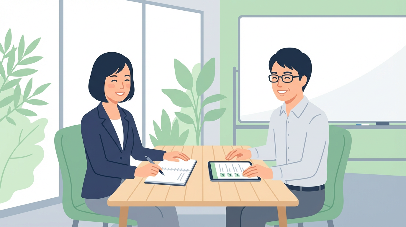 ノートとチェックリストを使った短時間1on1のイラスト